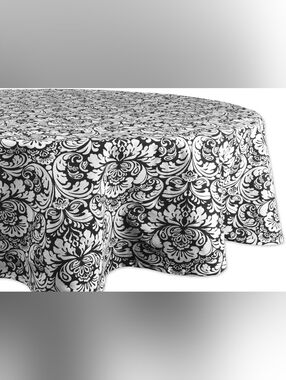 Design Imports Damask Black Tablecloth 70 Round